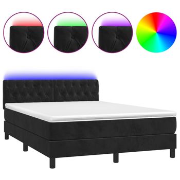 Cama Box Spring Colchón Y Led Terciopelo Negro 140x190 Cm