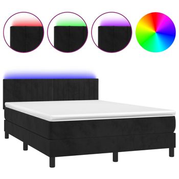 Cama Box Spring Colchón Y Led Terciopelo Negro 140x190 Cm