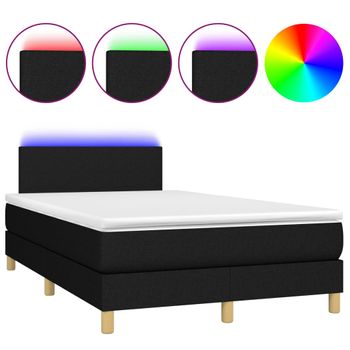 Cama Box Spring Con Colchón Y Luces Led Tela Negro 120x190 Cm