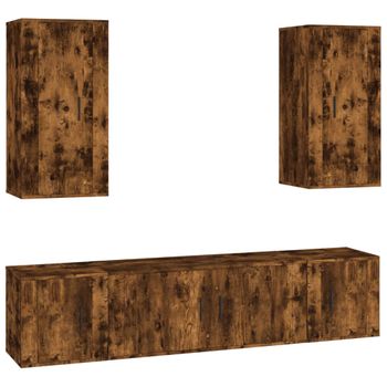 Set De Muebles De Tv 5 Piezas Madera Contrachapada Roble Ahumado