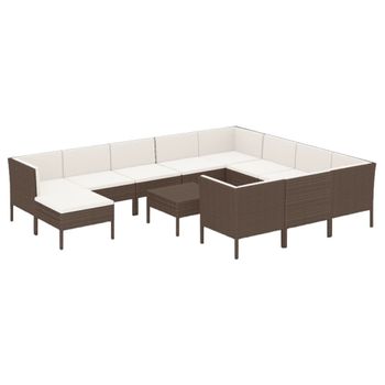 Set Muebles De Jardín 12 Piezas Y Cojines Ratán Sintético Marrón