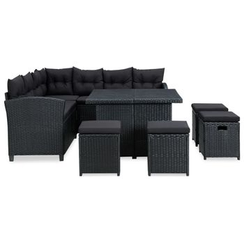 Set Muebles De Jardín 6 Piezas Y Cojines Ratán Sintético Negro