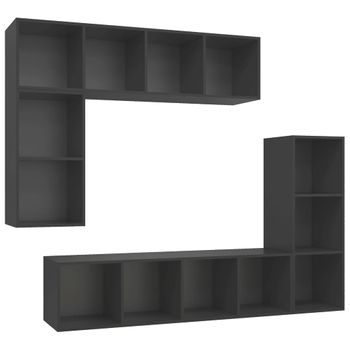 Juego De Muebles De Salón 4 Piezas Madera De Ingeniería Gris