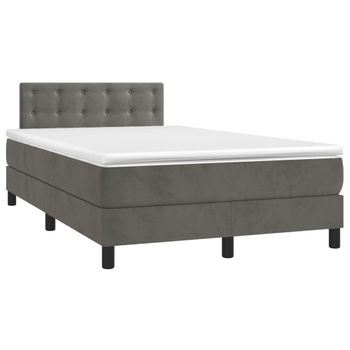 Cama Box Spring Con Colchón Terciopelo Gris Oscuro 120x190 Cm