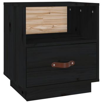 Mesita De Noche Madera Maciza De Pino Negro 40x34x45 Cm