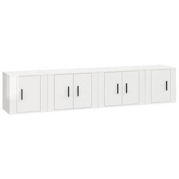 Set De Muebles De Tv 4 Piezas Madera Contrachapada Blanco Brillo