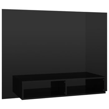 Mueble Tv De Pared Contrachapado Negro Brillante 120x23,5x90 Cm
