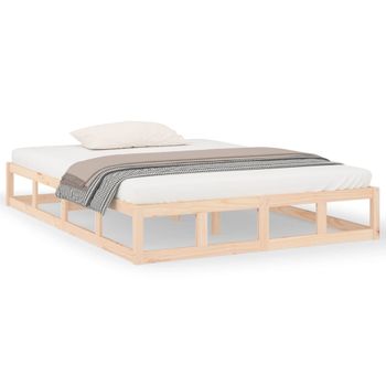 Estructura De Cama Doble De Madera Maciza 140x190 Cm