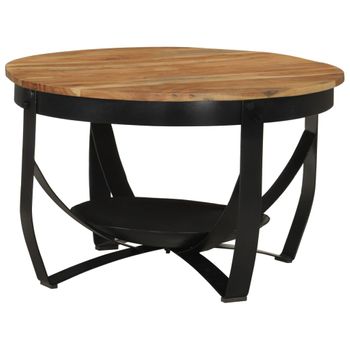 Mesa De Centro Hierro Y Madera Maciza De Acacia Ø68x43 Cm