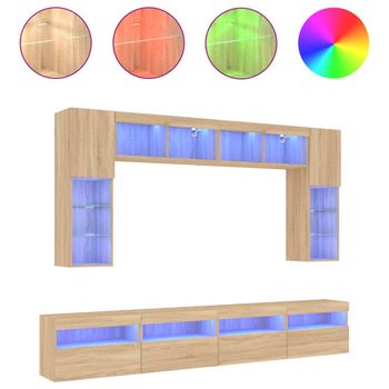 Muebles De Tv De Pared Con Luces Led 8 Piezas Roble Sonoma