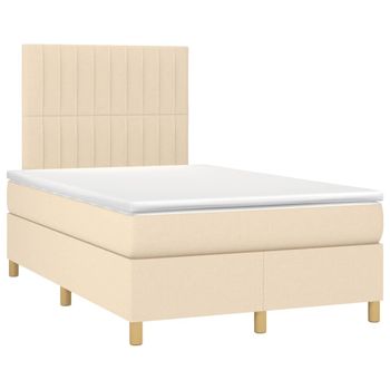 Cama Box Spring Con Colchón Tela Color Crema 120x190 Cm