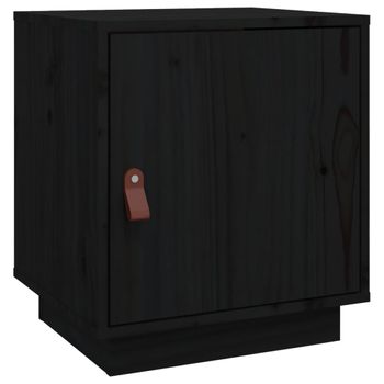 Mesita De Noche Madera Maciza De Pino Negro 40x34x45 Cm