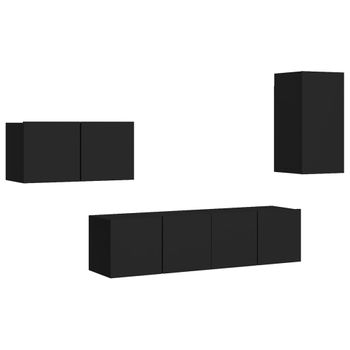 Juego De Mueble Para Tv De 4 Piezas Aglomerado Negro