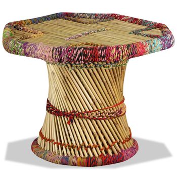 Mesa De Centro De Bambú Con Detalles Chindi Multicolor