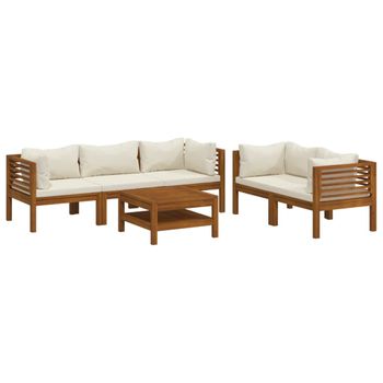 Muebles De Jardín 6 Piezas Cojines Crema Madera Maciza De Acacia