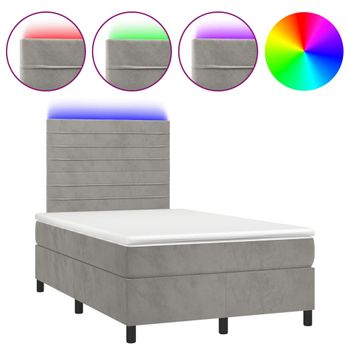 Cama Box Spring Colchón Y Led Terciopelo Gris Claro 120x190 Cm