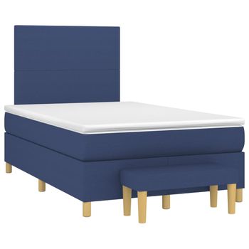 Cama Box Spring Con Colchón Tela Azul 120x190 Cm