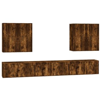 Set De Muebles De Tv 8 Piezas Madera Contrachapada Roble Ahumado