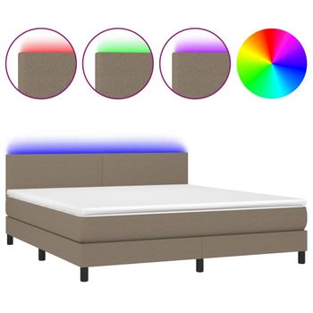 Cama Box Spring Con Colchón Led Tela Gris Taupe 160x200 Cm