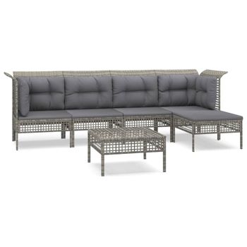 Set De Muebles De Jardín 6 Piezas Y Cojines Ratán Sintético Gris