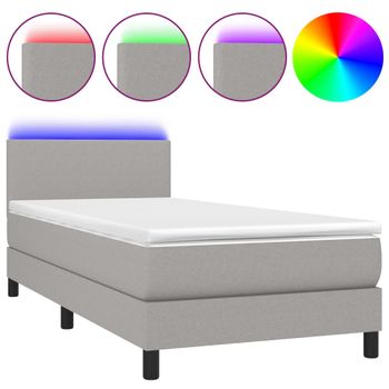 Cama Box Spring Con Colchón Tela Y Led Gris Claro 100x200 Cm