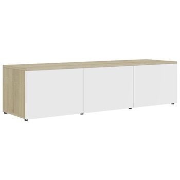 Mueble Para Tv Madera Contrachapada Blanco Y Roble 120x34x30 Cm