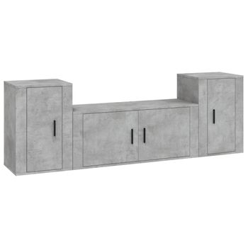 Set De Muebles De Tv 3 Piezas Madera Contrachapada Gris Hormigón