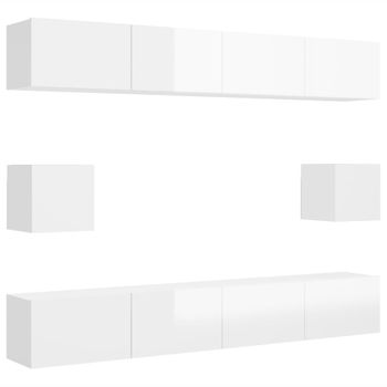 Set De Muebles De Salón 6 Piezas Madera Ingeniería Blanco Brillo