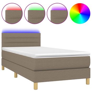 Cama Box Spring Con Colchón Led Tela Gris Taupe 100x200 Cm