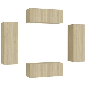 Muebles De Pared De Tv 4 Piezas Aglomerado Color Roble Sonoma