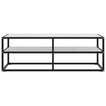 Mueble Para Tv Negro Con Vidrio De Mármol Blanco 120x40x40 Cm