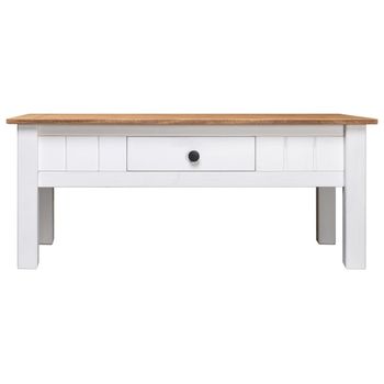 Mesa De Centro Madera De Pino Estilo Panamá Blanco 100x60x45 Cm