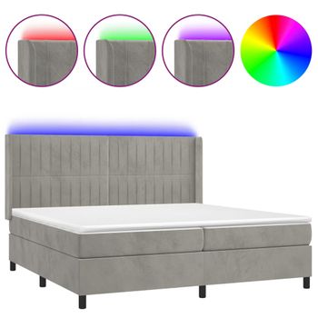 Cama Box Spring Colchón Y Led Terciopelo Gris Claro 200x200 Cm