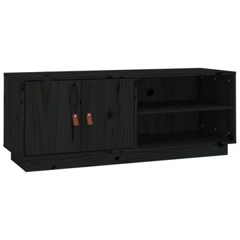 Mueble De Tv De Madera Maciza De Pino Negro 105x34x40 Cm