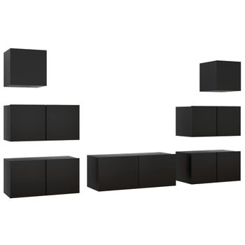 Juego De Mueble Para Tv De 7 Piezas Aglomerado Negro