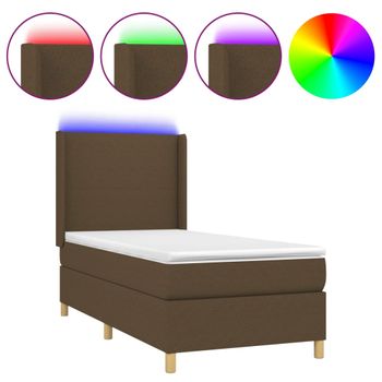 Cama Box Spring Colchón Y Luces Led Tela Marrón Oscuro 80x200cm