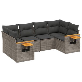 Set De Muebles De Jardín 6 Piezas Y Cojines Ratán Sintético Gris