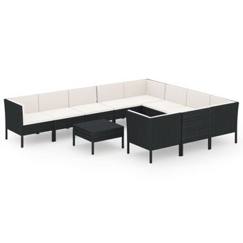 Set De Muebles De Jardín 11 Piezas Cojines Ratán Sintético Negro