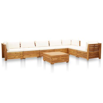 Muebles De Jardín 8 Piezas Y Cojines Madera Acacia Blanco Crema