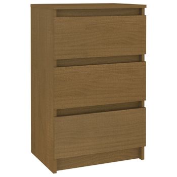 Mesita De Noche Madera Maciza De Pino Marrón Miel 40x29,5x64 Cm