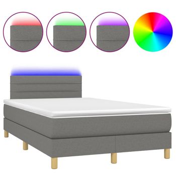 Cama Box Spring Con Colchón Y Led Tela Gris Oscuro 120x200 Cm