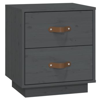 Mesita De Noche Madera Maciza De Pino Gris 40x34x45 Cm