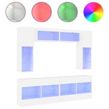 Muebles De Pared De Tv Con Luces Led 6 Piezas Blanco