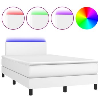 Cama Box Spring Colchón Y Led Cuero Sintético Blanco 120x190 Cm