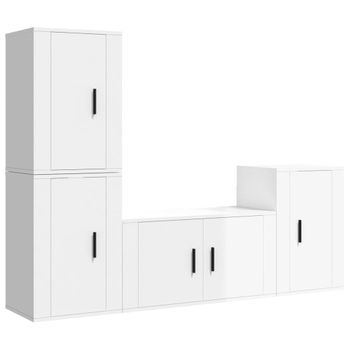 Set De Muebles De Tv 4 Piezas Madera Contrachapada Blanco Brillo