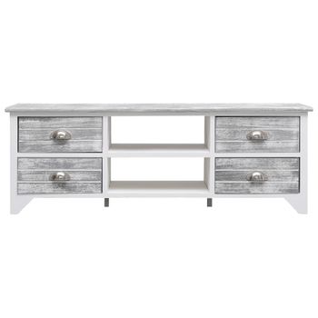 Mueble Para Tv Madera De Paulownia Blanco Y Gris 108x30x40 Cm