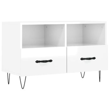 Mueble De Tv Madera Contrachapada Blanco Brillo 80x36x50 Cm