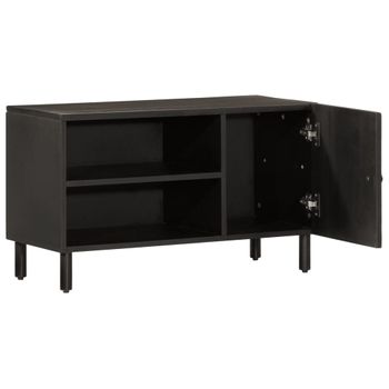 Mueble De Tv Madera Maciza De Mango Negro 80x31x46 Cm