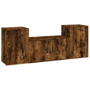 Set De Muebles De Tv 3 Piezas Madera Contrachapada Roble Ahumado