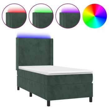 Cama Box Spring Colchón Y Led Terciopelo Verde Oscuro 80x200 Cm